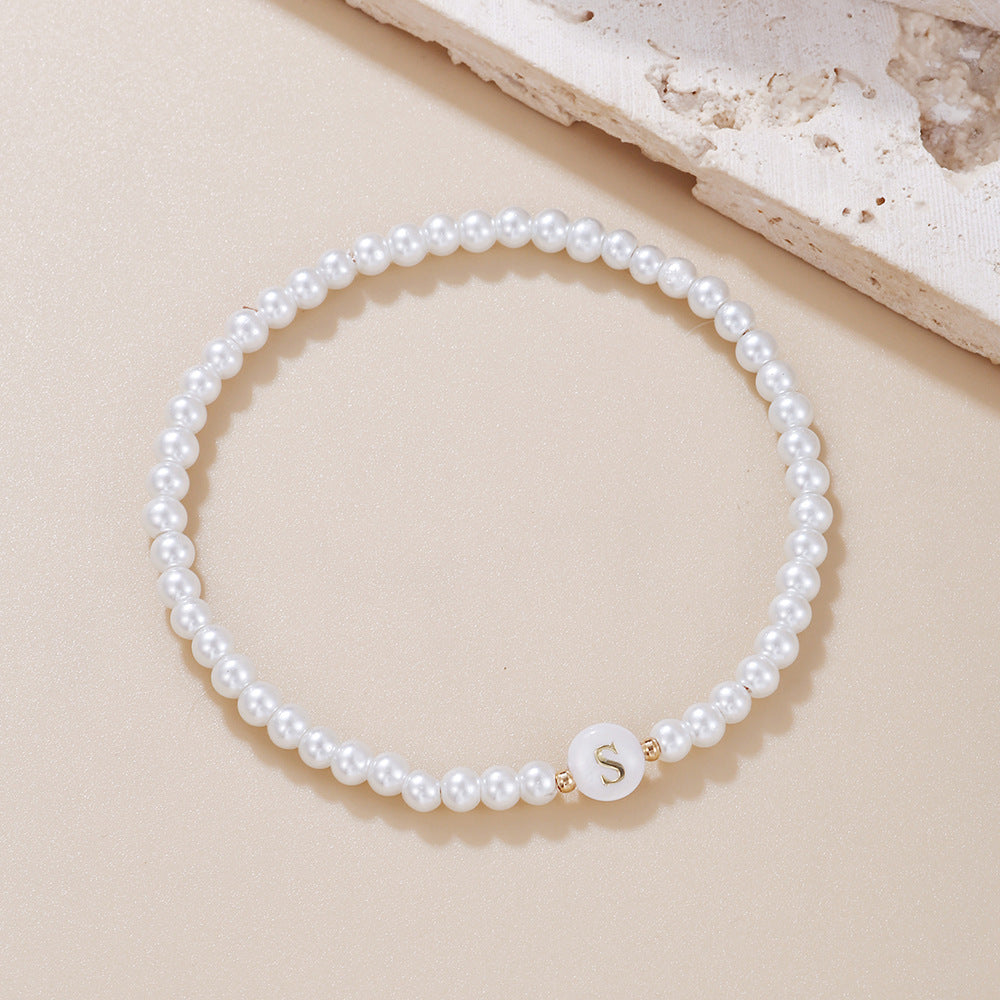 Minimalist Sweet Letter Imitation Pearl Handmade Bracelet for Women