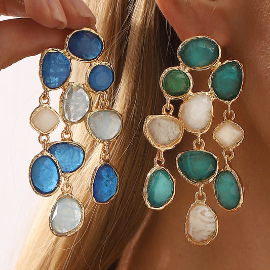 Pendientes colgantes de aleación y resina con forma geométrica y de lágrima estilo étnico vintage con acabado chapado para mujer