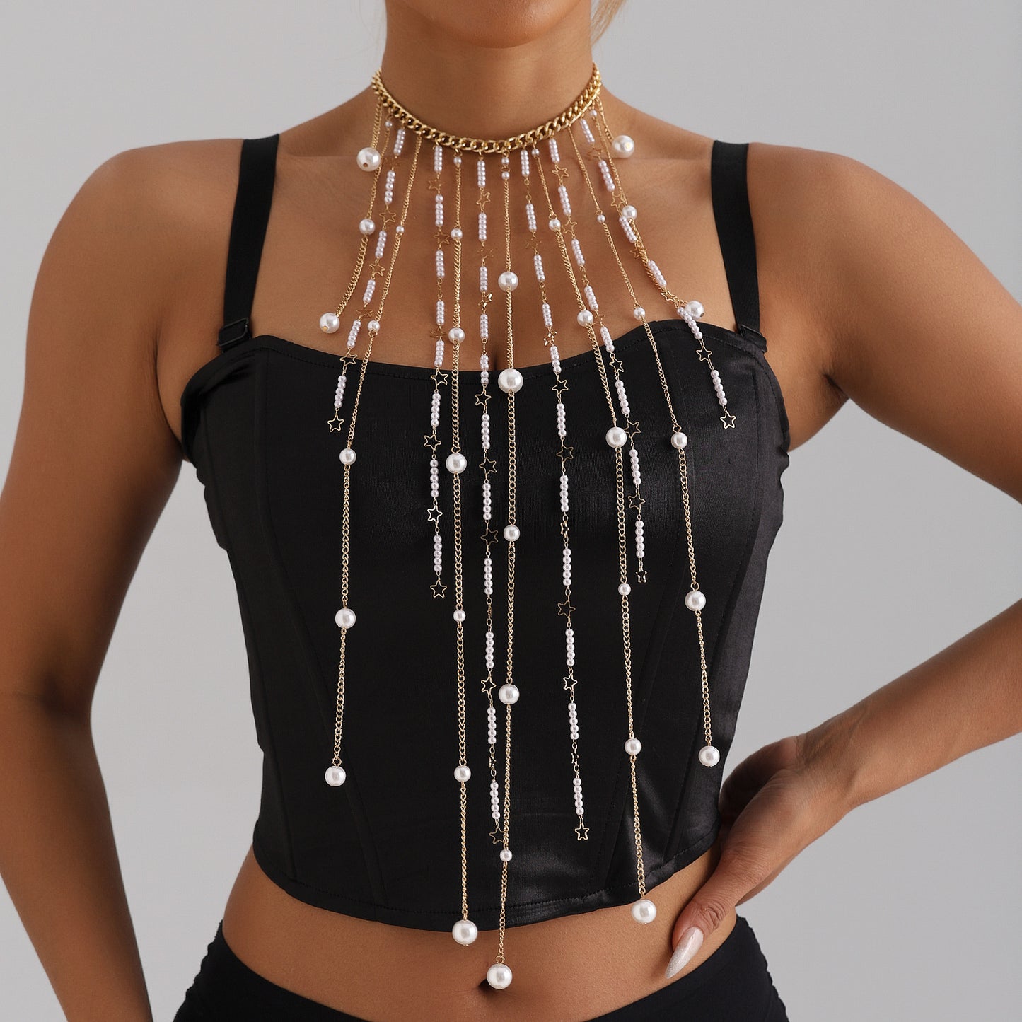 Punk Casual Faux Pearl Tassel Body Chain for Women