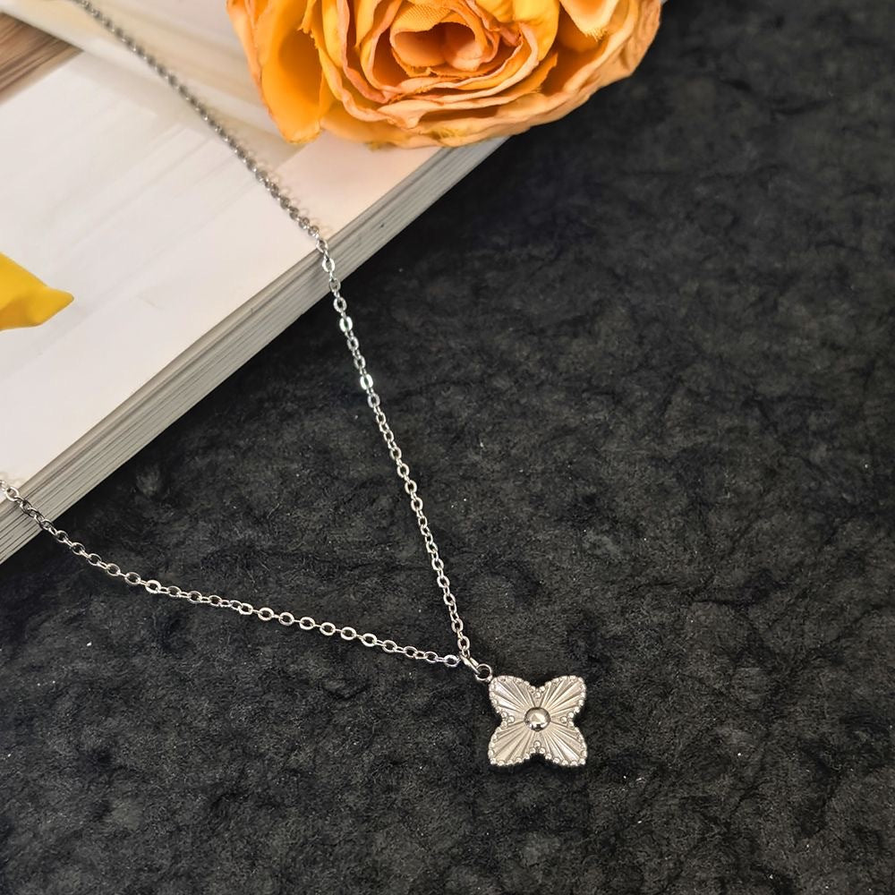 Minimalist Four-Leaf Clover Plant Titanium Steel Plated Pendant Necklace for Unisex