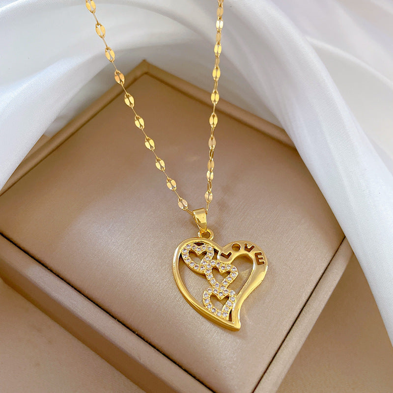 Minimalist Heart-Shaped Titanium Steel Necklace for Women with Plated Finish and Delicate Locket Chain
