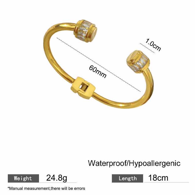 Luxury Geometric Cubic Zirconia Inlaid Titanium Steel PVD Plated Couple Bracelet