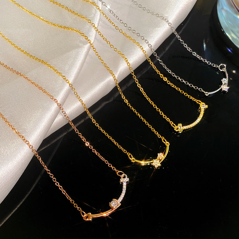 Minimalist Sweet Heart Full Cubic Zirconia Plated Titanium Steel Necklace with Brass Pendant Cable Chain Unisex