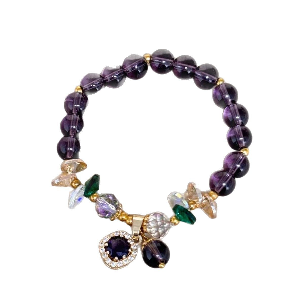 Vintage Luxury Geometric Glass Bracelet with Cubic Zirconia Inlay for Women