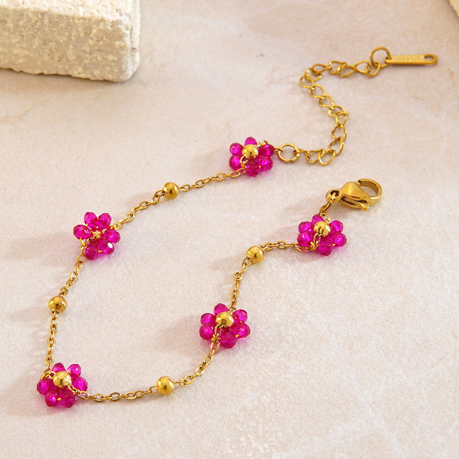 Sweet Floral Plated Stainless Steel Bracelet for Women