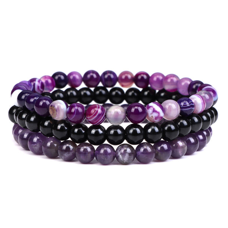 Geometric Natural Agate and Rose Crystal Beaded Stretch Bracelet Set