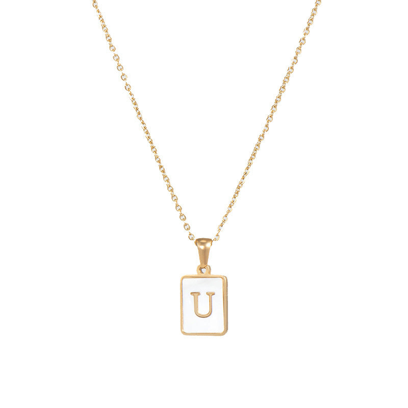 Minimalist 18K Gold Plated Square Letter Pendant Necklace Stainless Steel Shell Design for Women