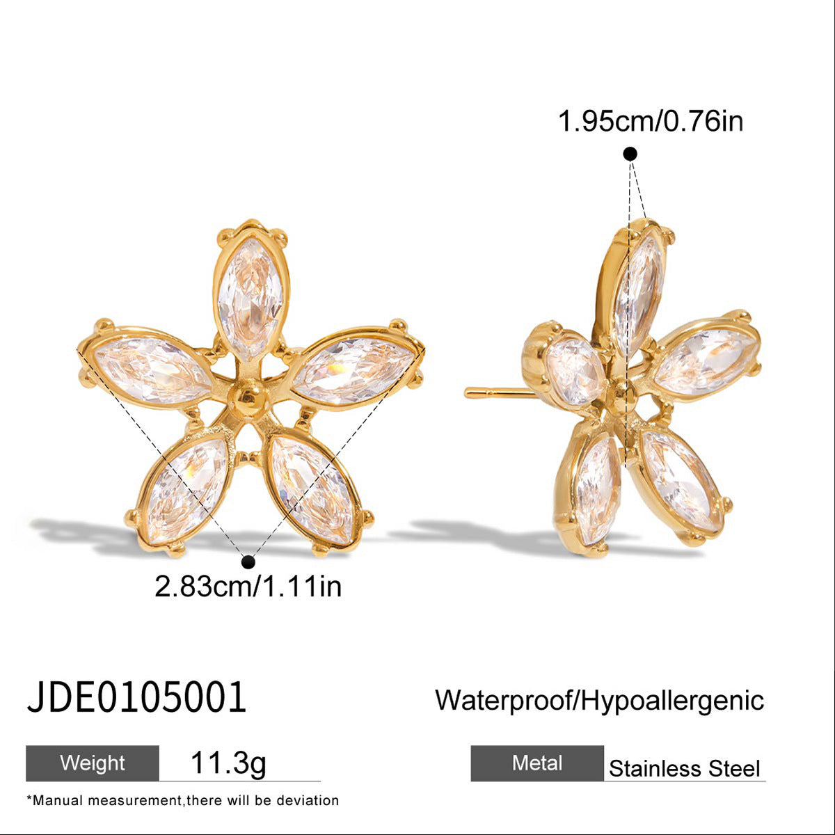 Orecchini a Perno da Donna in Acciaio Inossidabile Geometrici Floreali Minimalisti con Intarsio di Strass