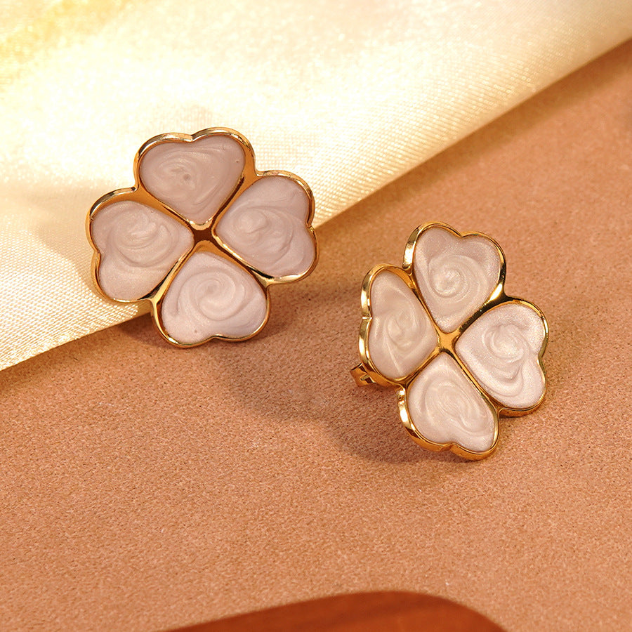 Elegant Drip Oil Floral Plant Stainless Steel Earrings for Women