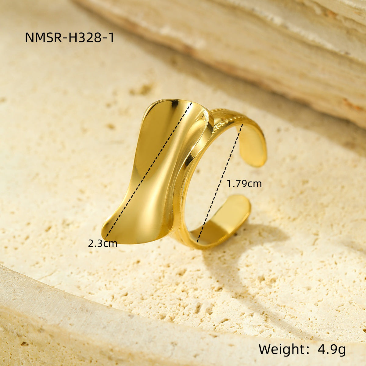 Anillo Abierto Pulido Irregular Geométrico Cuadrado Lujoso Ligero de Acero Inoxidable con Baño de Oro de 18 quilates para Mujer