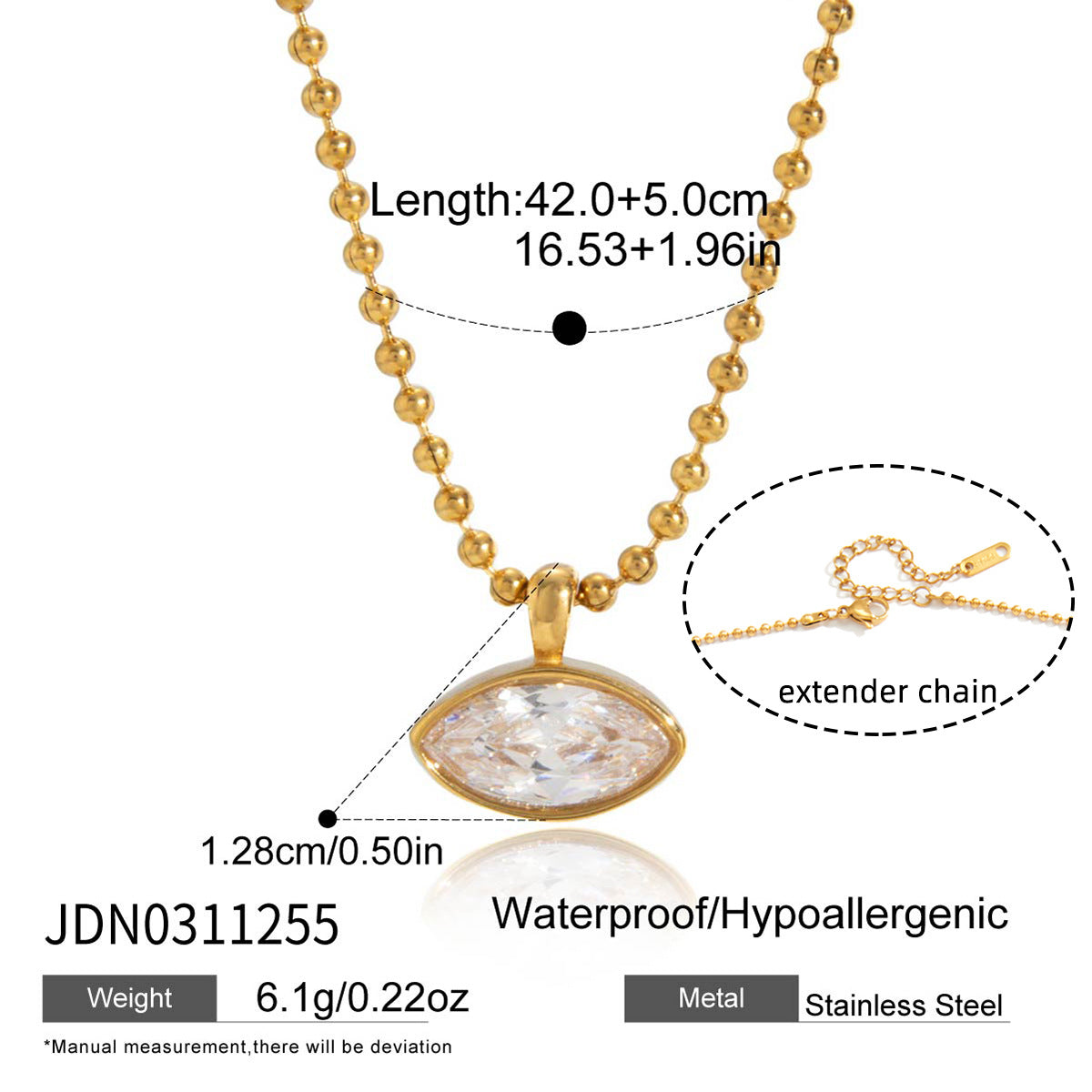 Minimalist Geometric Oval Stainless Steel PVD Cubic Zirconia Necklace for Women