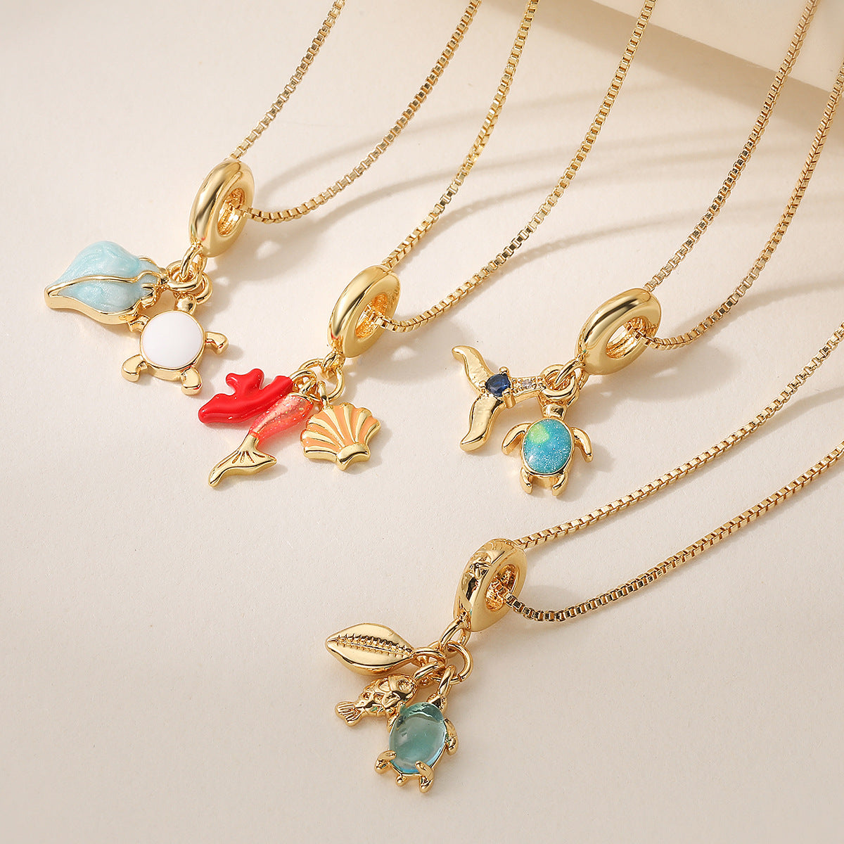 Minimalist 18K Gold Plated Brass Drip Oil Geometric Turtle Conch Pendant Necklace for Women