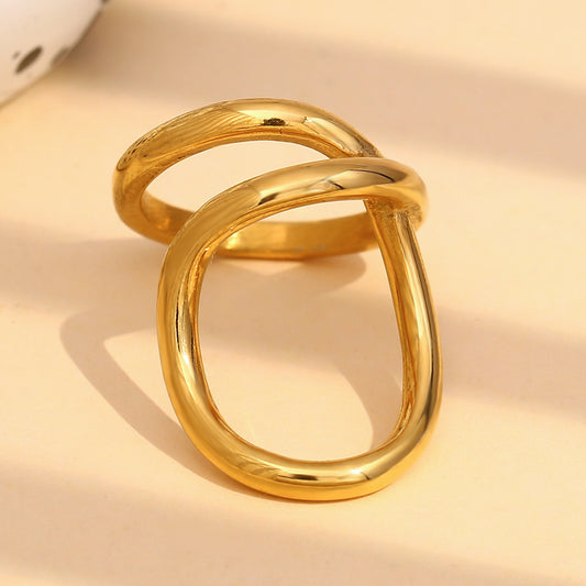 Minimalist Geometric Stainless Steel Ring with 18K Gold Plating Double Hoop Design for Women