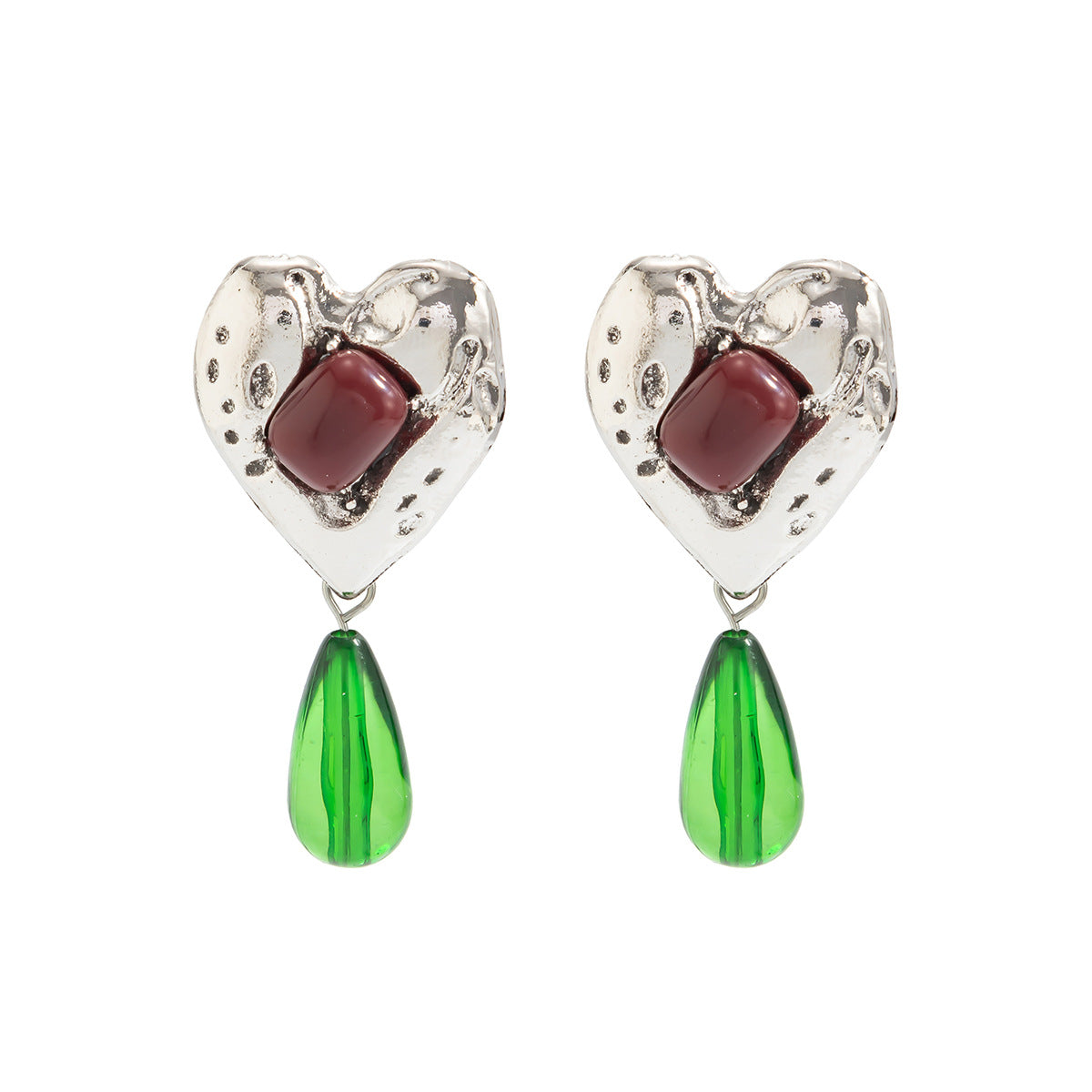 Geometric Heart Gemstone Inlay Alloy Plated Earrings for Women