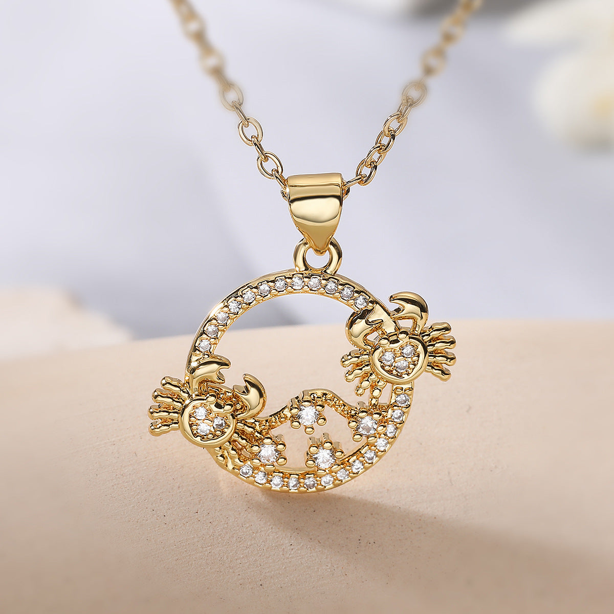 Minimalist Geometric Brass Gold Plated Cubic Zirconia Pendant Necklace