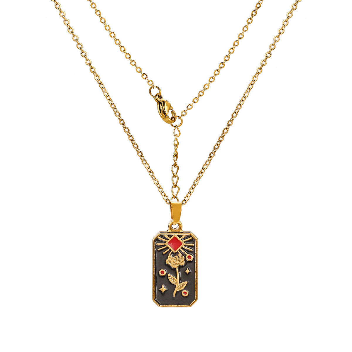 Collana con ciondolo a forma di tarocco vintage da donna con design a rilievo 3D in acciaio al titanio con finitura placcata