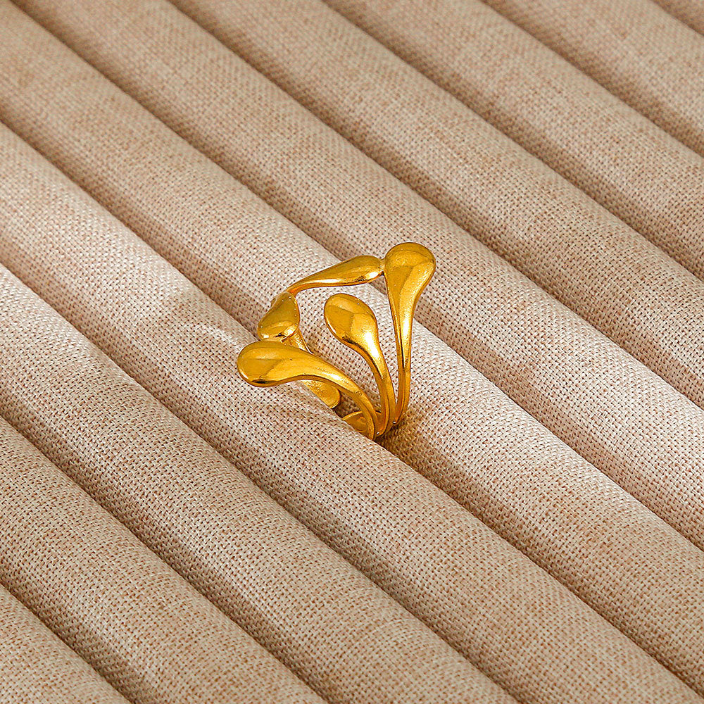 Minimalist Geometric Flower-Shaped Titanium Steel Ring with Plating Finish for Women, Adjustable Open Band Fashion Ring