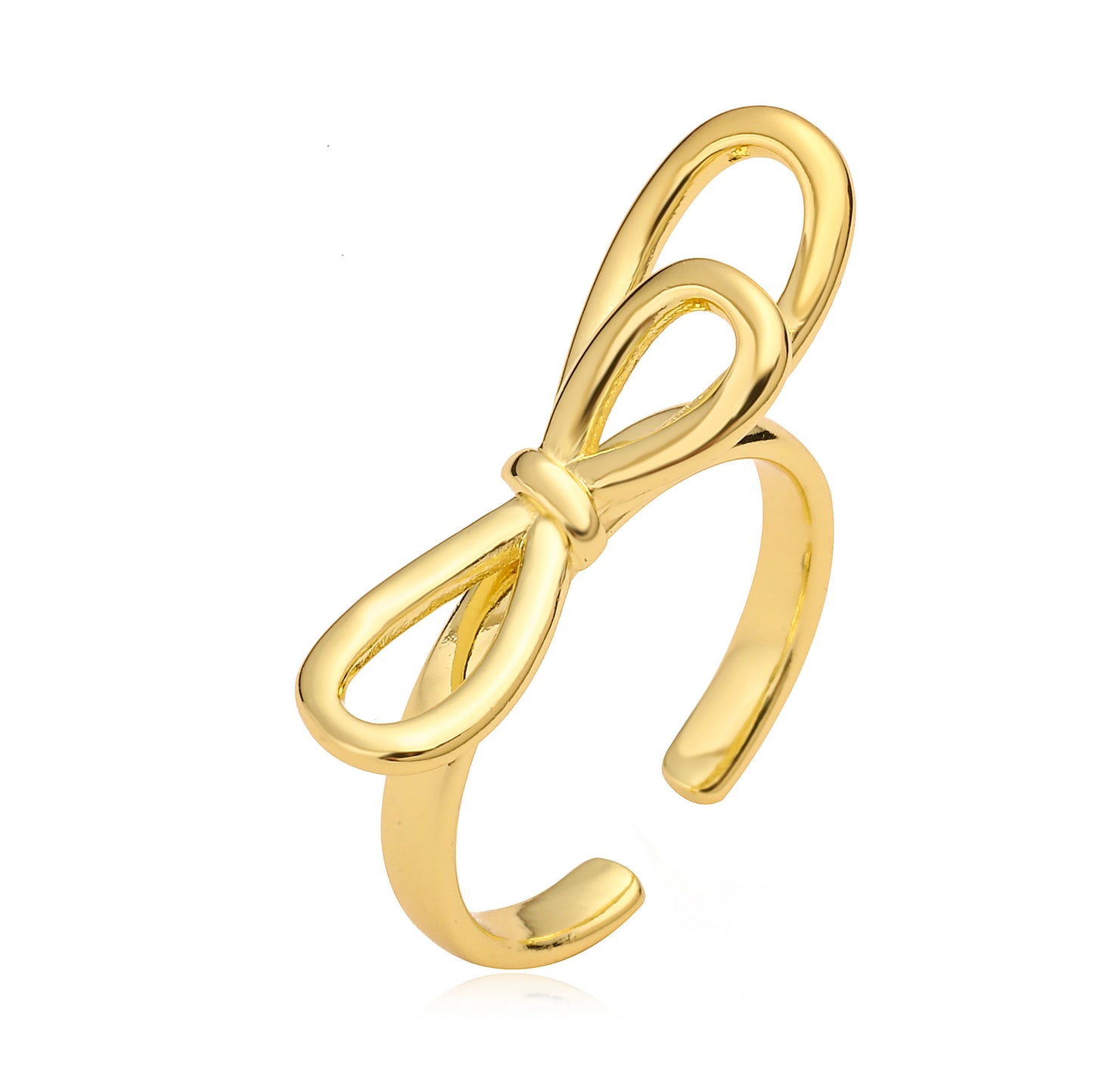 Anello Aperto Minimalista Geometrico a Fiocco per Donne in Rame con Placcatura in Oro 18K