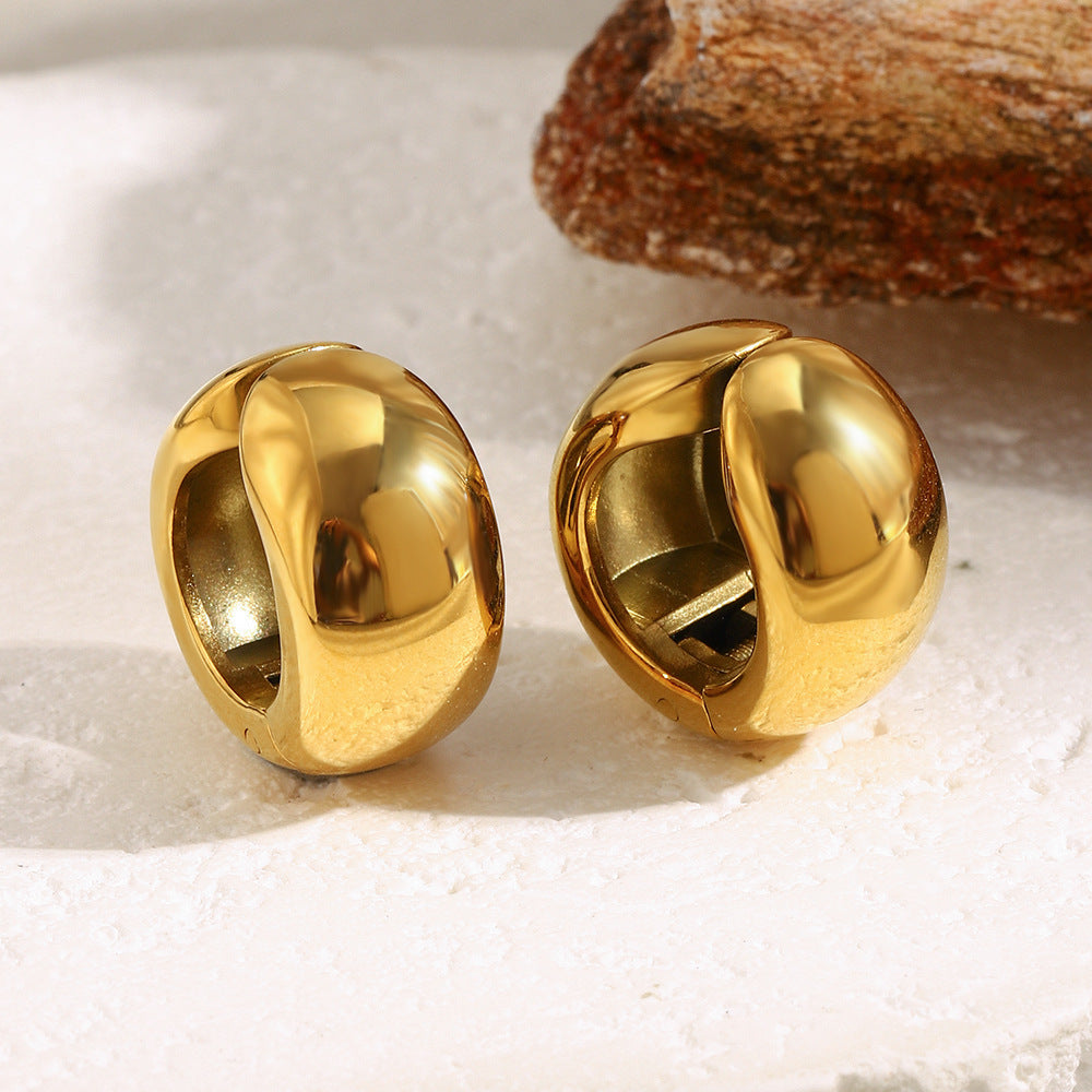 Fashionable Minimalist Geometric Stainless Steel Ear Clips for Women with 18K Gold Plating