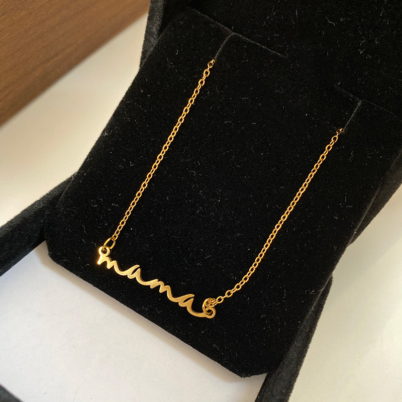 Minimalist Titanium Steel Letter Pendant Necklace Plated Cable Chain Unisex Jewelry