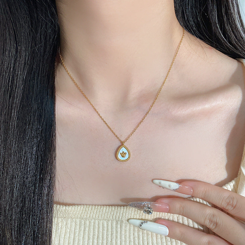Vintage Gold Plated Teardrop Shell Inlay Titanium Steel Necklace for Unisex