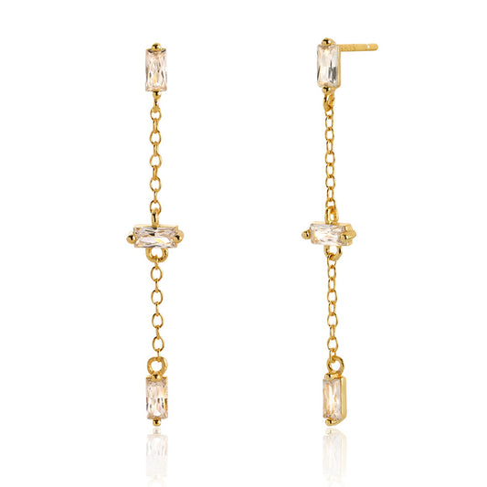 Pendientes Colgantes Geométricos Elegantes de Plata de Ley 925 con Detalles de Circonita para Mujer