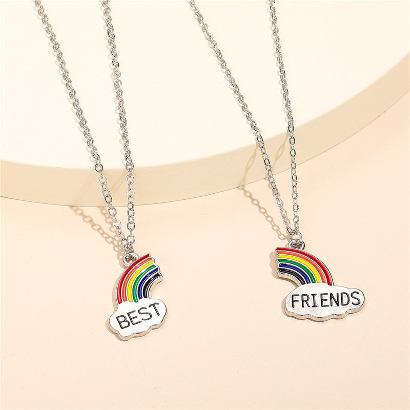 Collar con Colgante de Arco Iris de Dibujos Animados para Niños, Collar de Aleación con Acabado de Esmalte, Cadena de Serpiente de Longitud Ajustable