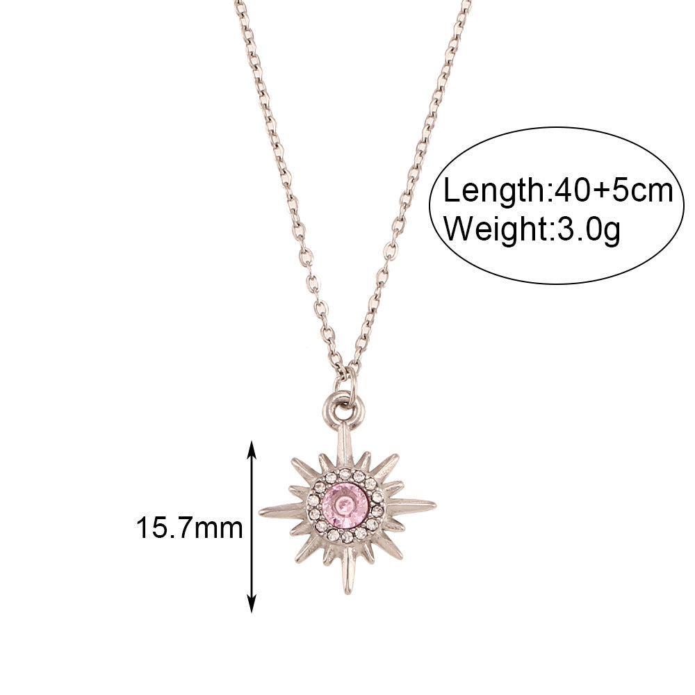 Collana con ciondolo a stella a otto punte con zirconi placcati oro 18 carati in acciaio inossidabile, stile minimalista, da donna