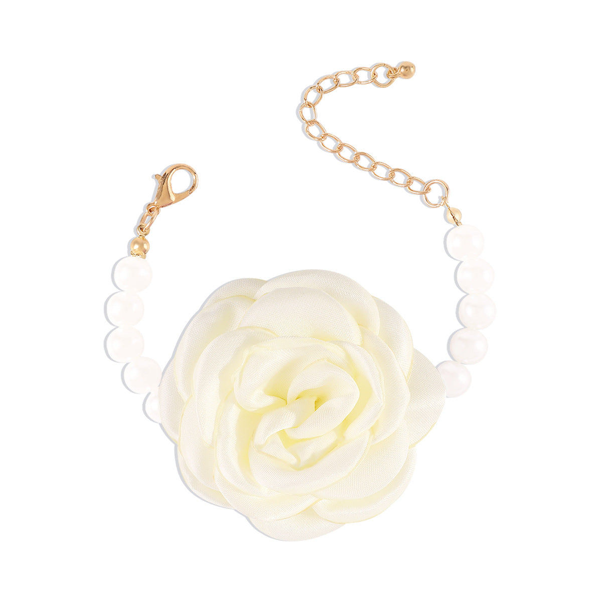 Bracciale in tessuto da donna con design a camelia fatto a mano, perle, fiori e forme geometriche, dolce e audace