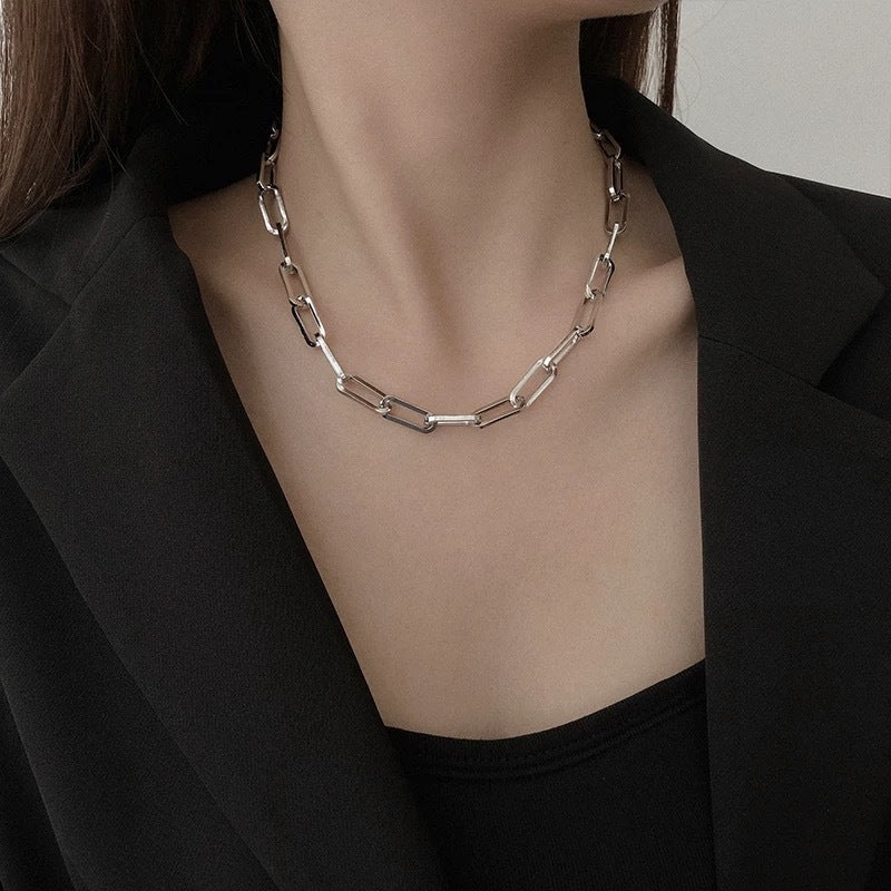 Minimalist Elegant Hollow Out Cross Titanium Steel Cable Chain Necklace for Unisex