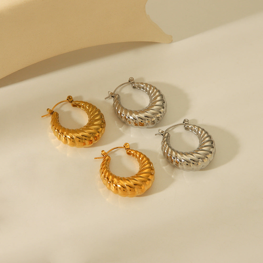 INS-Inspired Hollow Titanium Steel Ear Cuffs with 18K Gold Plating, Croissant-Shaped Geometric Earrings for Women