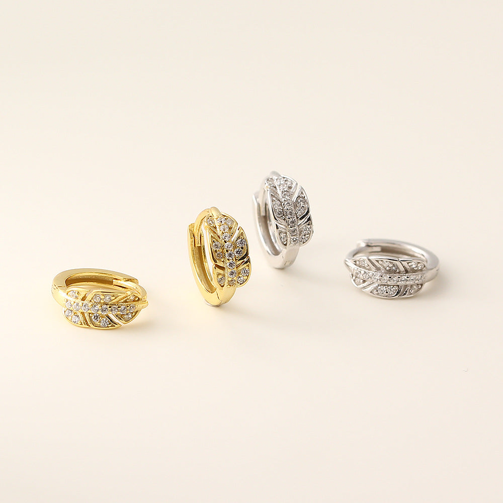Aretes de plata esterlina 925 con forma de hoja, estilo lujoso, con incrustaciones completas de diamantes de imitación para mujer