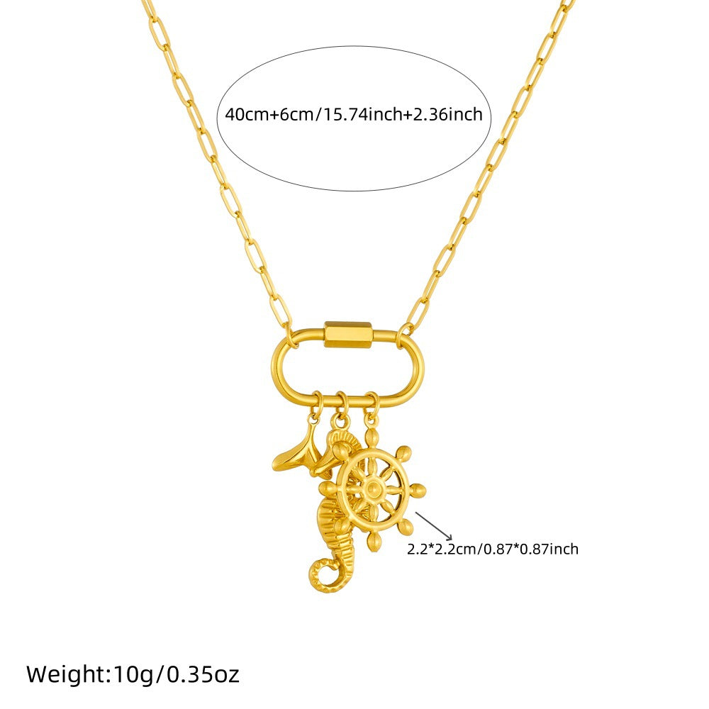 Personalized Ocean Creature Drop Oil Moon Ship Wheel Eye Pendant Stainless Steel Snake Chain Necklace for Women