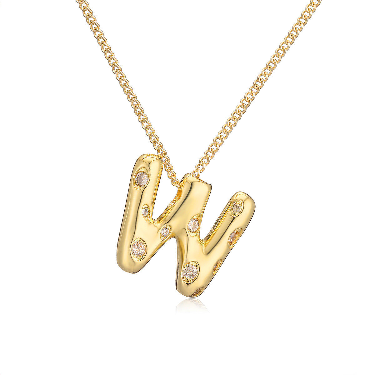 Collana da donna con ciondolo a lettera geometrico minimalista in ottone con placcatura in oro e intarsi in zircone