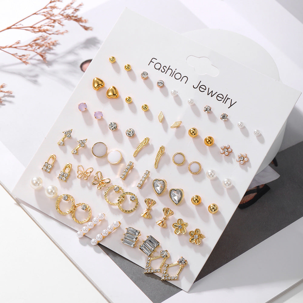 Minimalist Geometric Floral Plated Alloy Stud Earrings