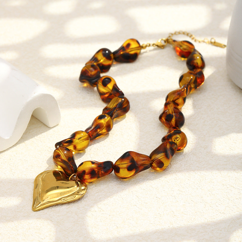 Minimalist Luxury 18K Gold Plated Heart Geometric Stainless Steel Acrylic Necklace for Women