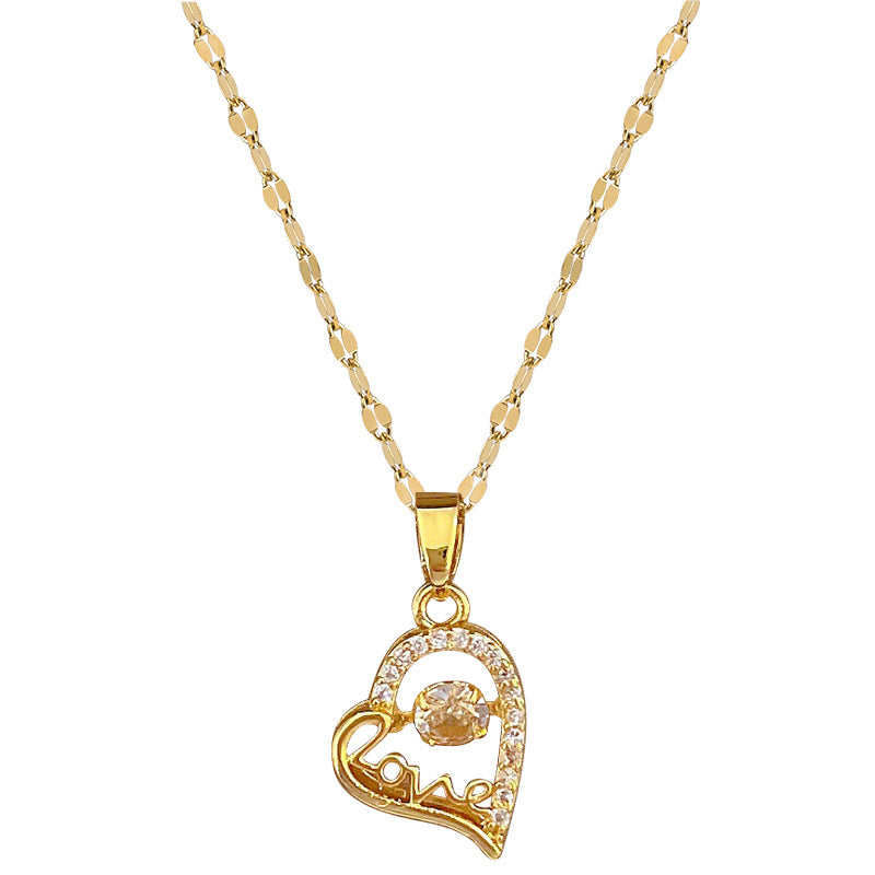 Elegante collana con ciondolo a cuore in strass in acciaio inossidabile con motivo lunare