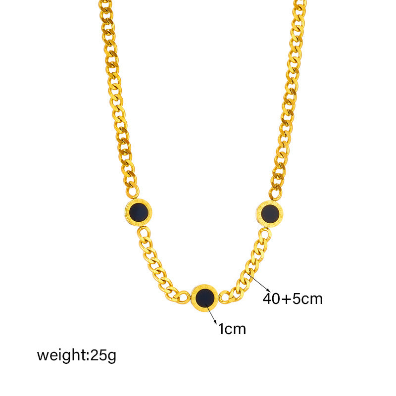 Collar con colgante redondo de acero de titanio punk vintage minimalista con acabado chapado para mujer