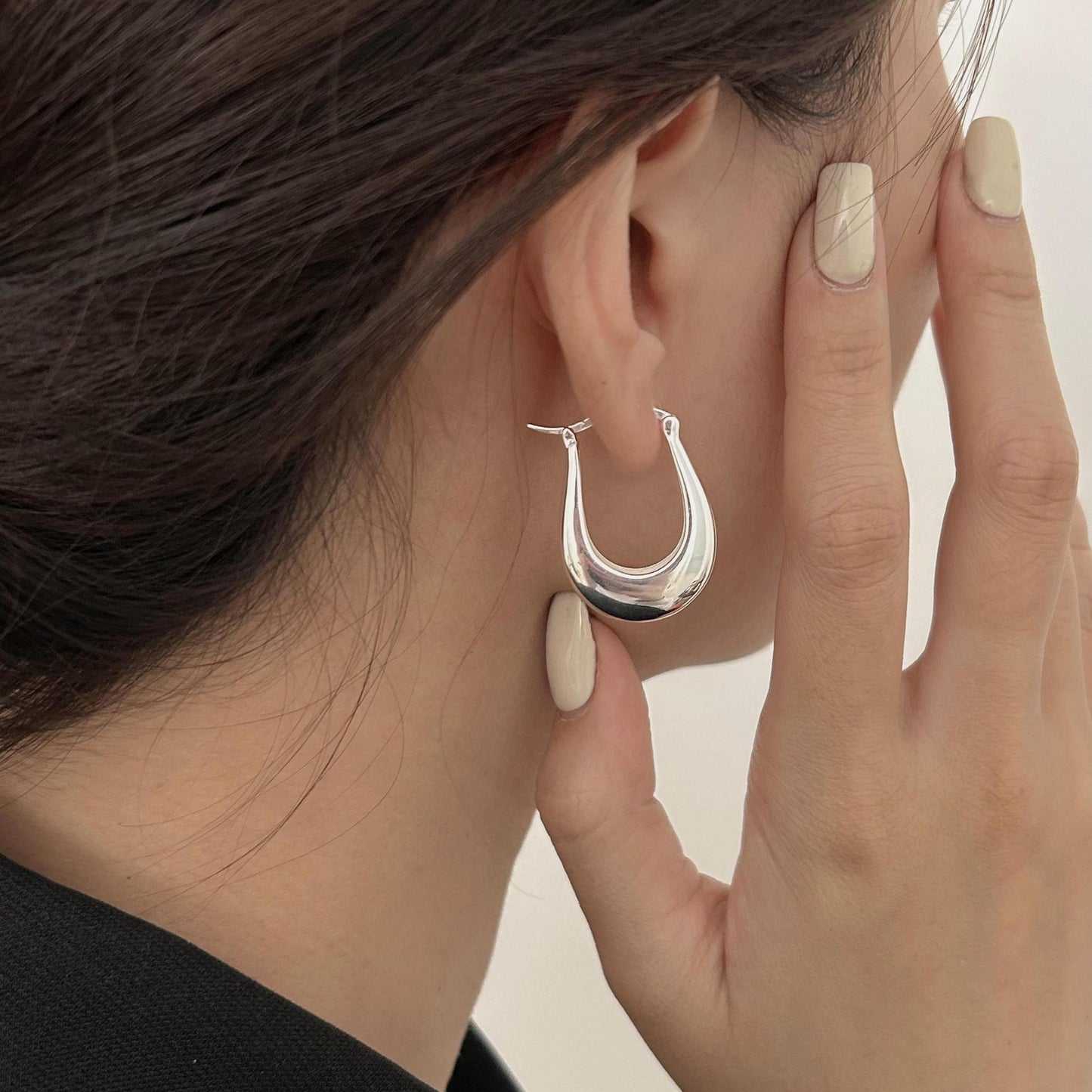 Vintage Minimalist 925 Sterling Silver Teardrop Inlaid Pearl Earrings