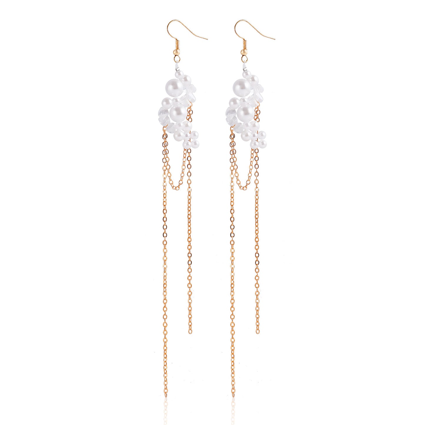 Minimalist Geometric Moon-Shaped Alloy Earrings for Women with Plated Finish and Pearl-Like Tassel Detail