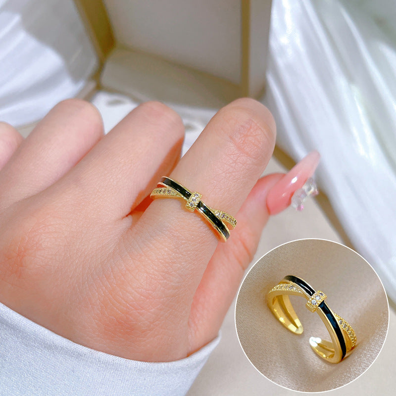 Luxury Minimalist Plated Brass Crown Rhinestone Adjustable Ring for Women