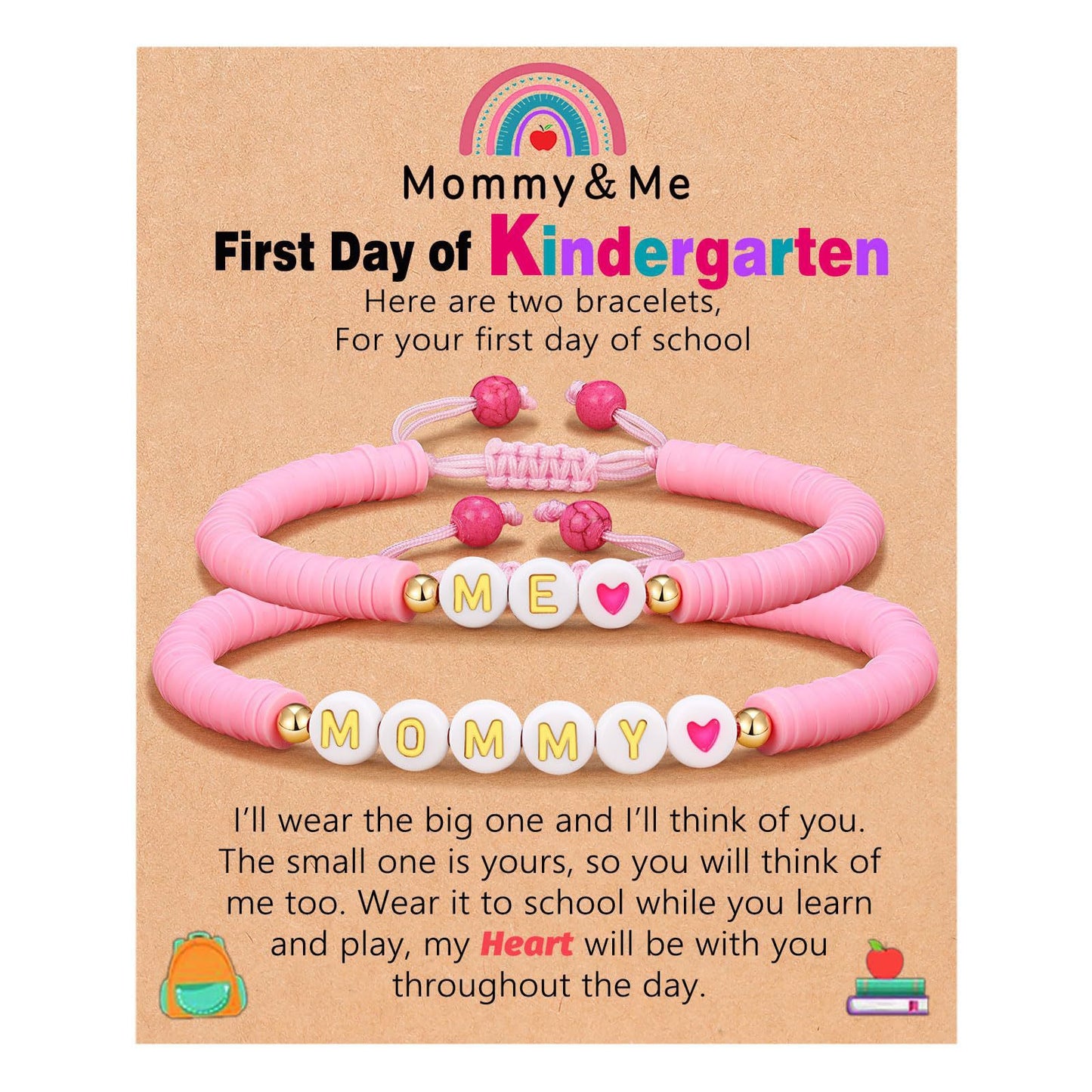 Sweet Geometric Heart Letter Resin Bracelet Set for Kids First Day of School Gift