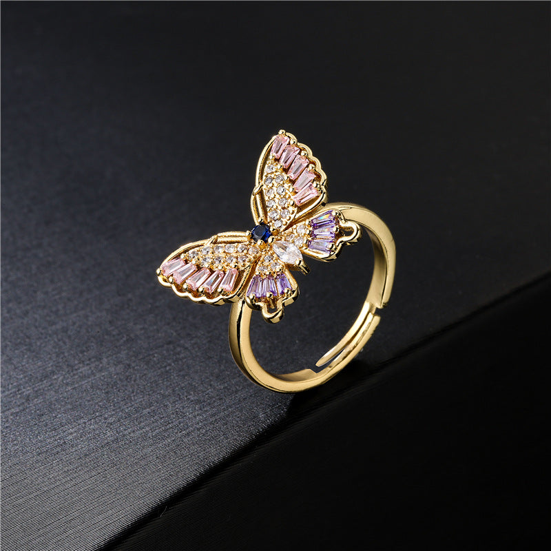 Geometric Butterfly Micro-inlay Cubic Zirconia Brass Ring for Women