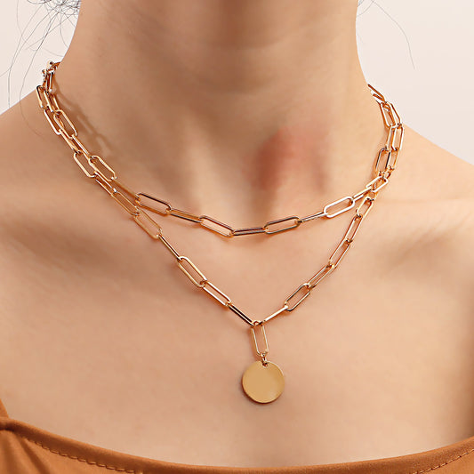 Collana Girocollo Punk Stile Geometrico in Lega con Finitura Placcata e Doppio Cerchio