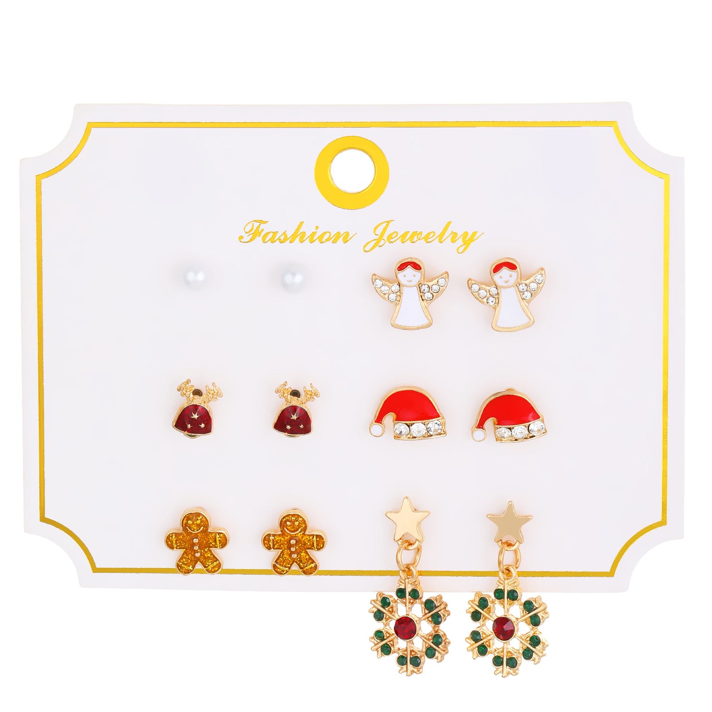 Christmas Elk and Santa Snowflake Earrings Set for Women Alloy Geometric Studs with Rhinestone Inlay Festive Holiday Jewelry