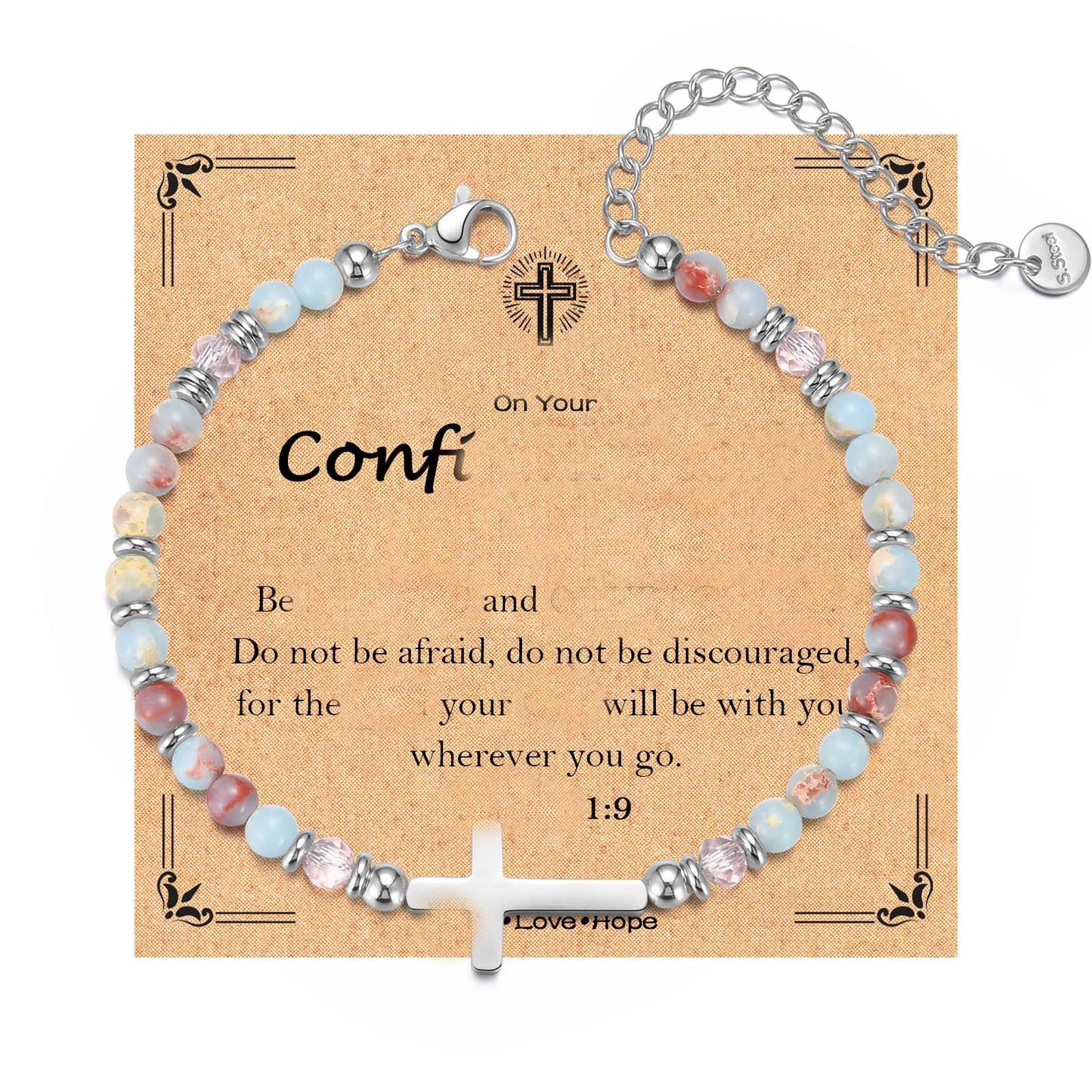 Minimalist Geometric Cross Stainless Steel Charm Bar Bracelet with Card
