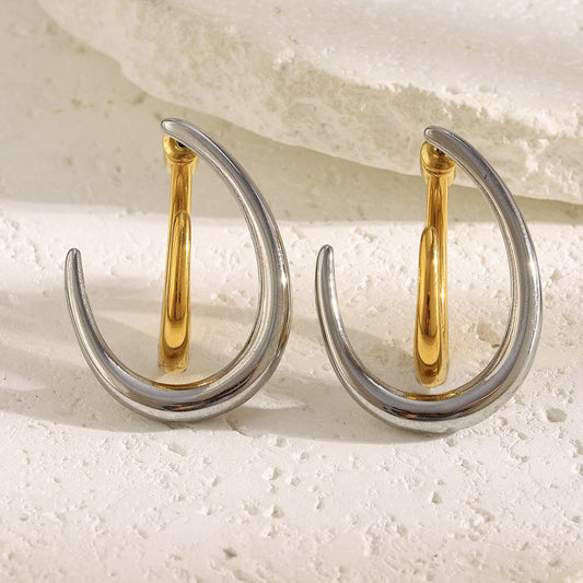 Minimalist Geometric Stainless Steel Earrings with 18K Gold Plating for Women Lightweight Hook Style