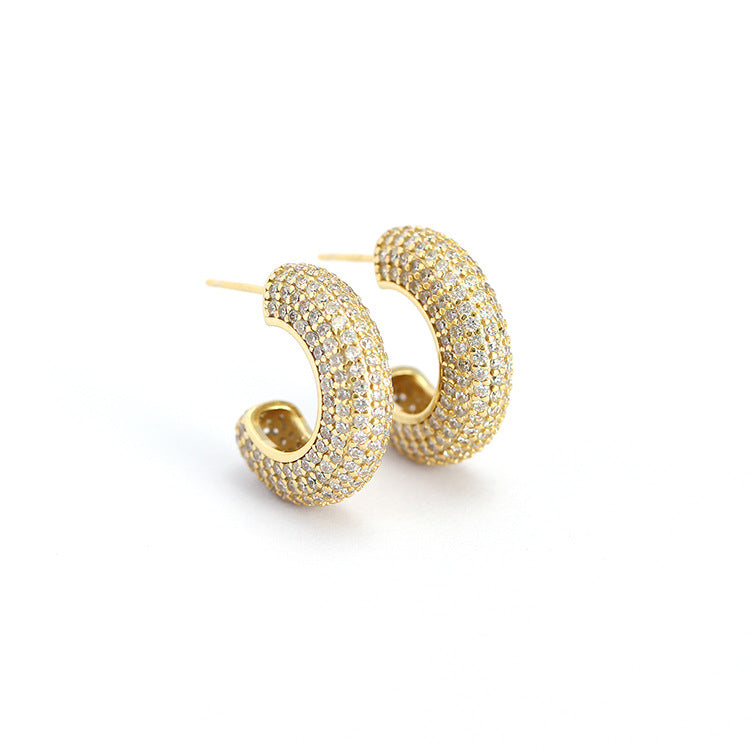 Orecchini a Cerchio Eleganti da Donna in Argento Sterling 925 con Inlay Geometrico Rotondo di Strass