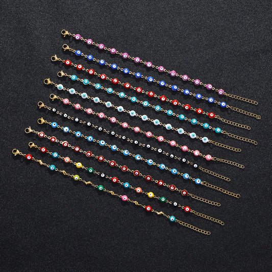 Pulsera de acero de titanio con forma de ojo a la moda para mujer con acabado esmaltado, bonita y elegante joya de la amistad