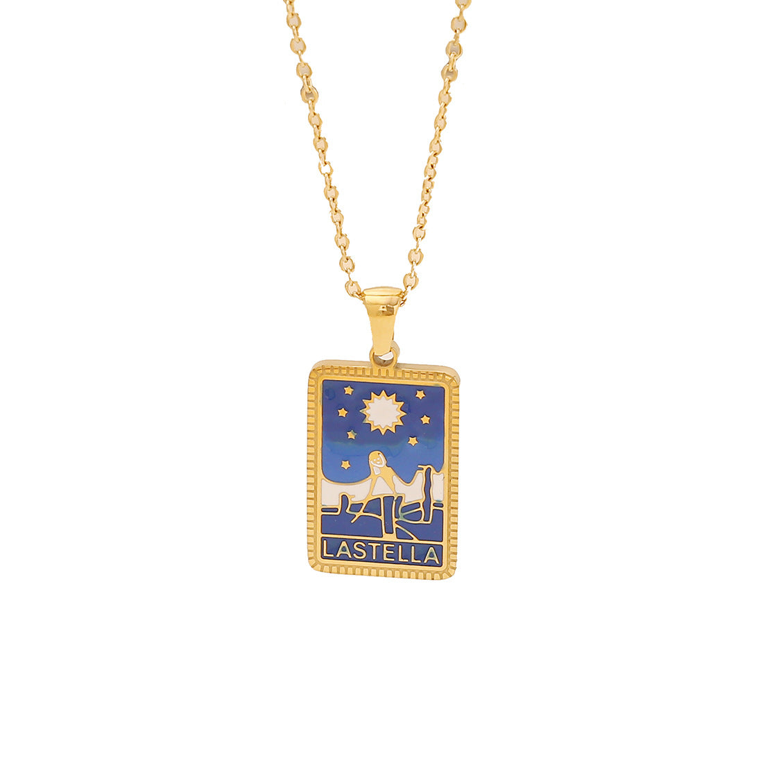 Minimalist Geometric Tarot Pendant Necklace in Stainless Steel with Enamel Finish